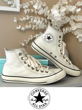 Converse Chuck Taylor All Star Leather High Top Sneakers Off White Women’s 8.5